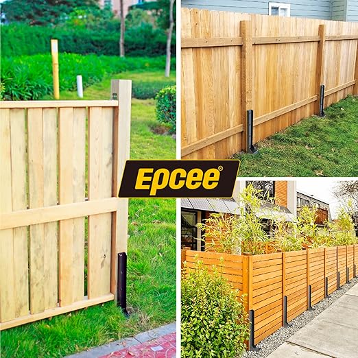 Epcee Heavy Duty Steel Fence Post Repair Stakes, Fence Post Anchor Ground Spike, for Repair Tilted/Broken Wood (6 Pack/Black
