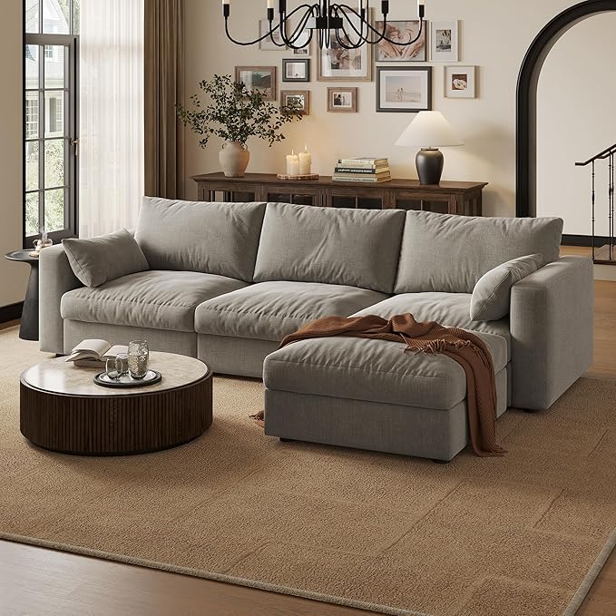 Cloud Modular Sectional Sofa Couch with Storage Ottoman, Oversized Sectional Couches for Living Room, Single Ottoman, Chenille, Light Gray