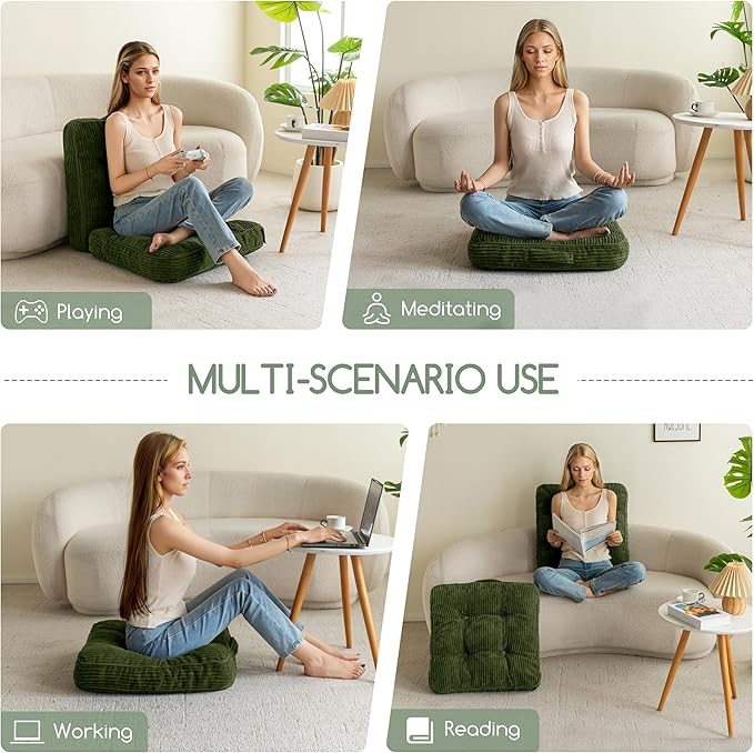 Washable Floor Pillow Cushion for Adults, Meditation Cushion Pillow, Large Square Floor Sitting, Removable Tufted Corduroy Cover, for Tatami Living Room or Yoga, 22x22 Inch, 2Pack, Machine Washable