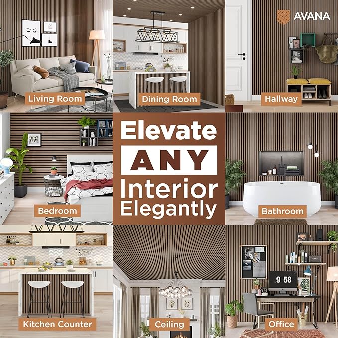 Avana Acoustic Wood Wall Panels – 94.4 x 12.6 Inch Smoke Walnut Acoustic Panels 4 PCs – Wall Panels For Interior Wall Decor For Homes, Offices, Studios – Pleasing Wood Panels For Wall