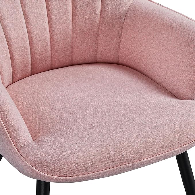 Yaheetech Accent Chair, Modern and Elegant Armchair, Linen Fabric Vanity Chair, Comfy Living Room Chair with Metal Legs and High Back for Living Room Bedroom Office Waiting Room, Set of 2, Pink