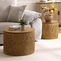 LZAREAL Farmhouse Round Coffee Table with Storage Boho Living Room Table with Lifting Top Hand-Woven Rattan Nesting Coffee Tables for Living Room, Walnut