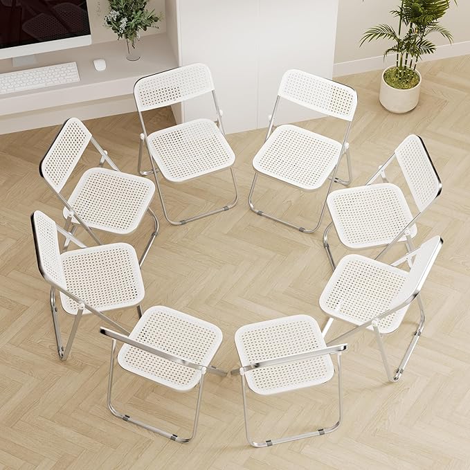 8 Pack Plastic Folding Chair Foldable Portable Plastic Chair,Outdoor Indoor Portable Party Chairs,Stackable Commercial Seats with Steel,300-Pound Capacity,White