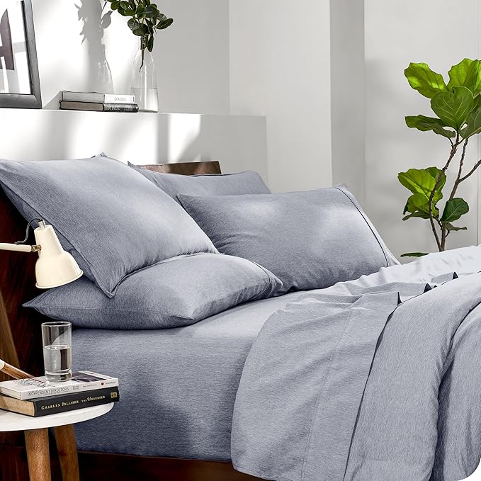 Bare Home Bed-in-A-Bag 7 Piece Comforter & Sheet Set - Queen - Goose Down Alternative - Ultra-Soft 1800 Premium Bedding Set - Cationic (Queen, Heathered Midnight Blue)