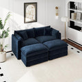 Aoowow Modular Sectional Sofa Modern Convertible Loveseat Couch,77.16 Inch Deep 2-Seater Sofas Comfy Chenille Cloud Sofas and Couches Set with 2 Movable Ottoman for Living Room Apartment（Blue）