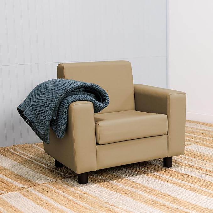 Factory Direct Partners SoftScape Inspired Playtime Classic Reading Chair, Children's Commercial-Grade Upholstered Furniture for Home, Daycare, Preschool, Library; Comfy Modern Design - Sand, 14472-SD