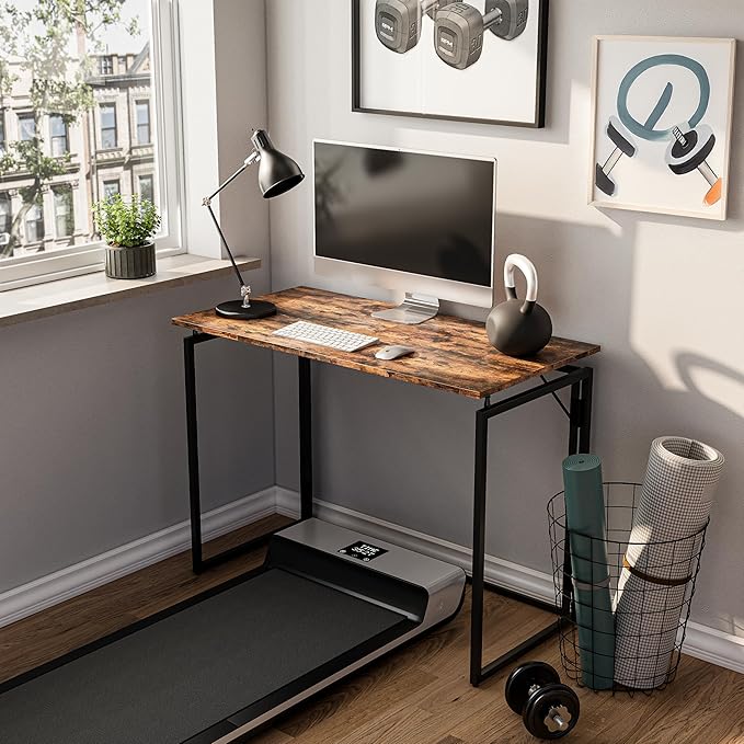 Folding Desk - 39.4” Wood Top Foldable Desk for Small Spaces | No Assembly Required Compact Desk for Home Office, Writing, and Study