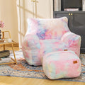 Cvortll Bean Bag Chair, Sherpa Accent Beanbag Chair and Ottoman Set, Fur Faux BeanBag Chair with Memory Foam Filled, Lazy Sofa Comfy Cozy BeanBag Chair for Dorm, Apartment, Living Room (Colorful)