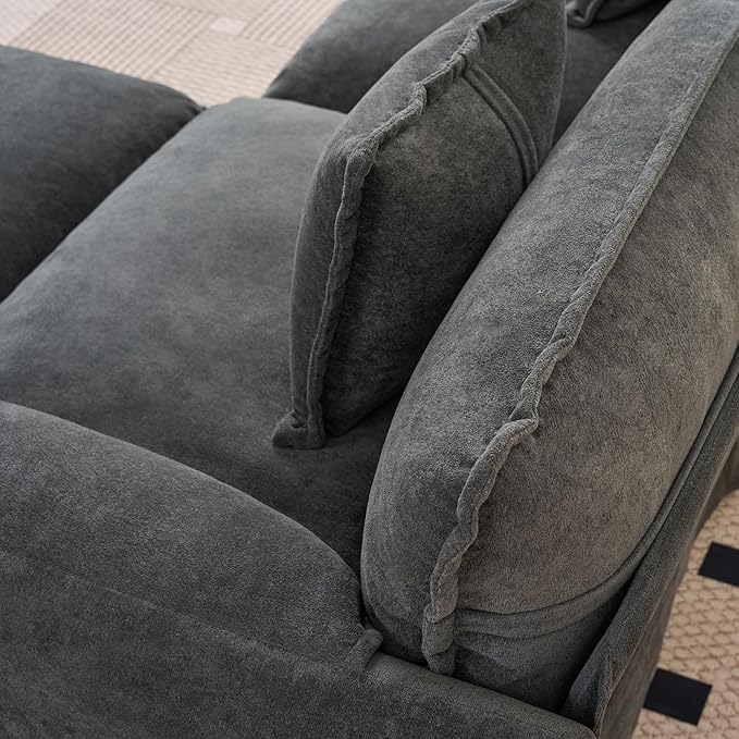 RENDGO 109" Modular Sectional Sofa with 2 Ottoman, Chenille Cloud Couch for Living Room & Apartment, Deep Seat Comfort, Flexible U-Shape Combination Sofa for Home & Office,Grey