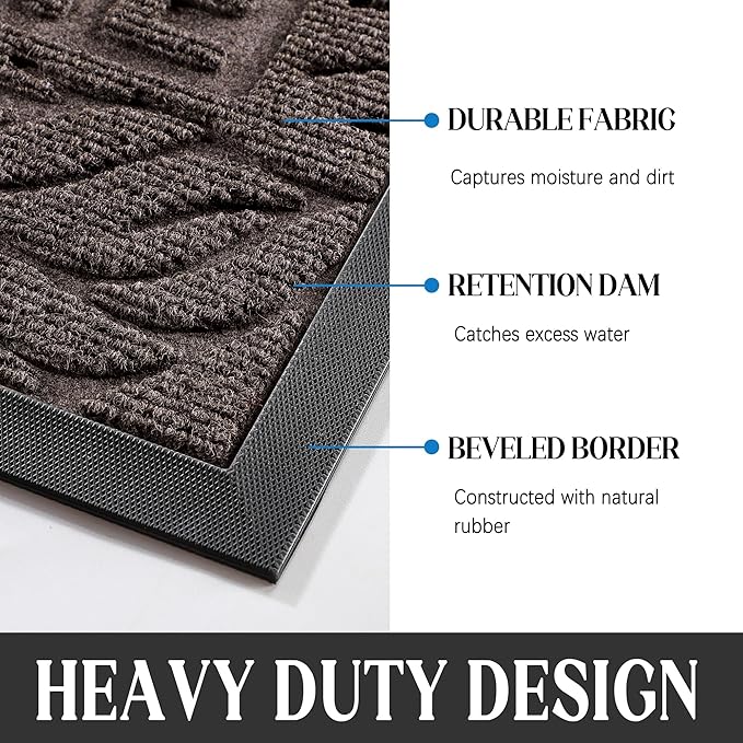 Yimobra Welcome Mat Outdoor 29.5x17, Waterproof Non-Slip Outdoor Mats for Front Door Outside Entrance, Low-Profile Entryway Mat Indoor for Garage Patio, Brown