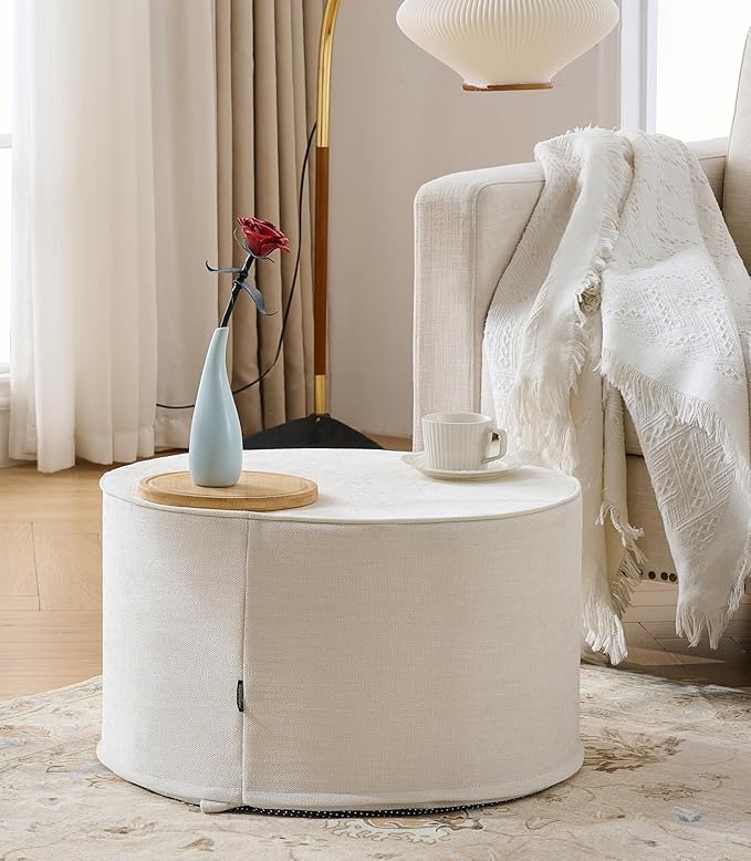 Weaverlane Large 22" Sturdy Ottoman Pouf for Living Room, Bedroom, Playroom, High Density Foam Filling Footrest, Side Table, Extra Seating Home College Dorm Décor Extra Firm (Beige)
