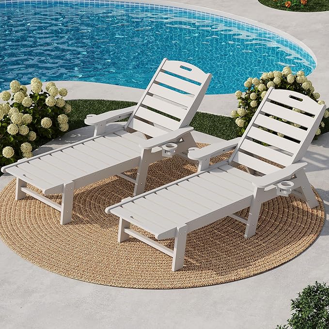 GarveeLife Outdoor HDPE Chaise Lounge, Oversize HDPE 5-Position Pool Lounge Chairs, Pool Lounges Chairs