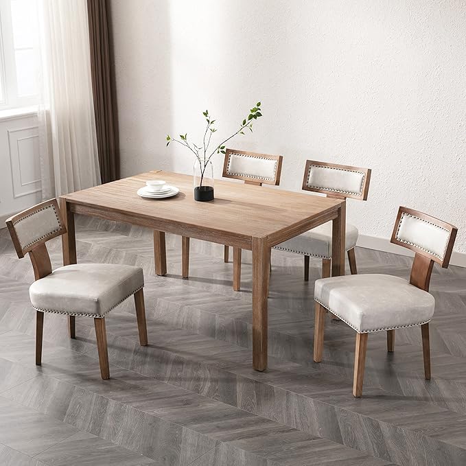 RIVOVA Mid Century Modern Dining Chairs Set of 4, Farmhouse Dining Chairs with Nailhead Trim, Faux Leather Upholstered Dining Room Chairs Kitchen Chairs with Wood Legs, Grey
