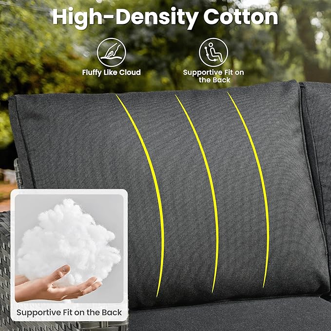 ovios 6 Pieces Patio Furniture Set, Outdoor Wicker Sofa Couch with Rocking Swivel Chairs Comfy Cushions, Modern Deep Seat Rattan Conversation Sets for Deck Porch, Black