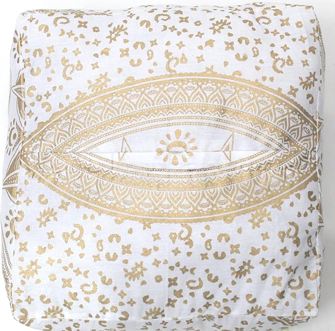 CRAFT KALA Gold Large Hippie Mandala Meditation Floor Ottoman Pillow Cushion Pouf Cover Square Poufs Bohemian Circle Floor Cushion Case Outdoor Fireplace Yoga Living Room Decor Cover 24" Square