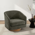 Swivel Barrel Chair, Modern Round PU Leather Accent Armchair for Living Room, Bedroom, Oversized Comfy Club Reading Chairs for Adults (Chenille Tan, Set of 1)