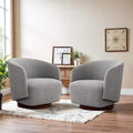 Boucle Swivel Accent Chairs Set of 2, No Assembly Upholstered Armchair with Rubberwood Base, 360° Rotating Living Room Chairs Set of 2 for Bedroom, Apartment & Reading Nook (2, Light Grey)