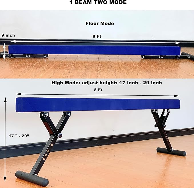 MARFULA Adjustable Balance Beam 8 ft Gymnastic Beam Adjustable Height for Kids and Teenage of All Gymnastic Levels, Gymnastic Training Beam Gymnastic Equipment for Athlete Home and Gym Club Use