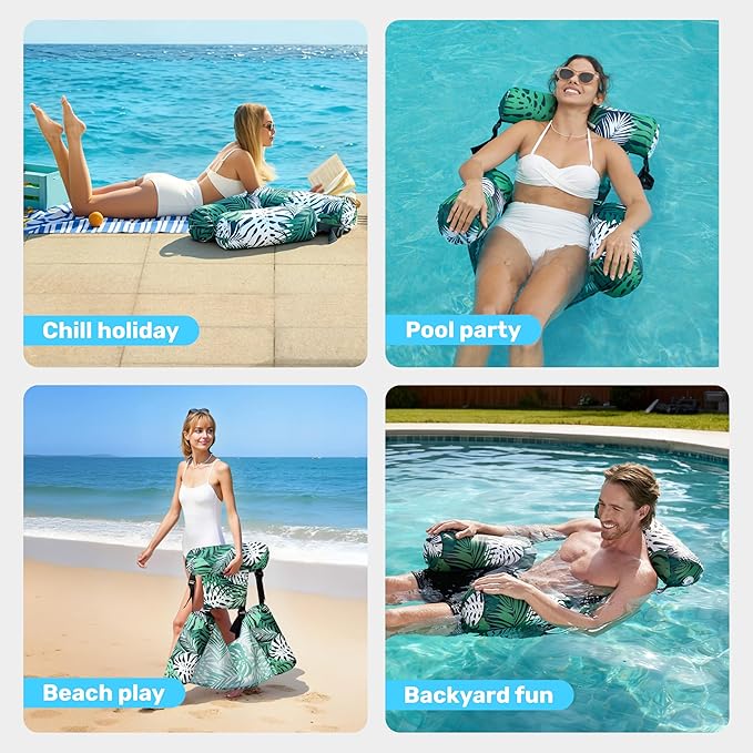 SLOOSH Pool Floats Chairs Adult,Inflatable Pool Lounge,Plant Pattern Floating Mat Hammock,Blow up Water Chairs Noodles rafts for Party Summer Water Beach Fun