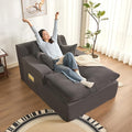 63" Oversized Boneless Chaise Lounge Chair, Extra Cloud Layer, Convertible Sleeper Sofa Couch with Removable Pillows & Side Pockets, Corduroy Upholstered Sofa Bed with Armrests for Living Room, Grey