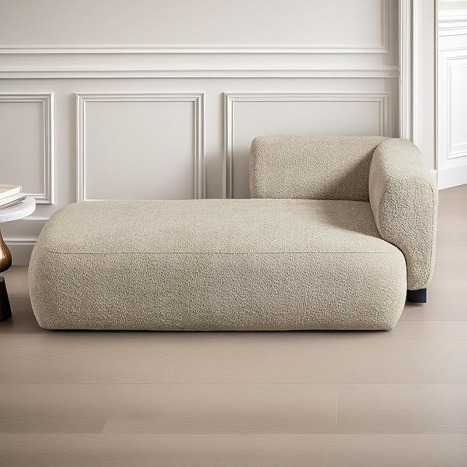 ZEKOKO Boucle Chaise Lounge Chair Indoor Comfy Fluffy Lounge Sofa Upholstered Chaise Lounge Modern Lounge Chair Indoor for Living Room Bedroom Office(Left Hand, Camel)