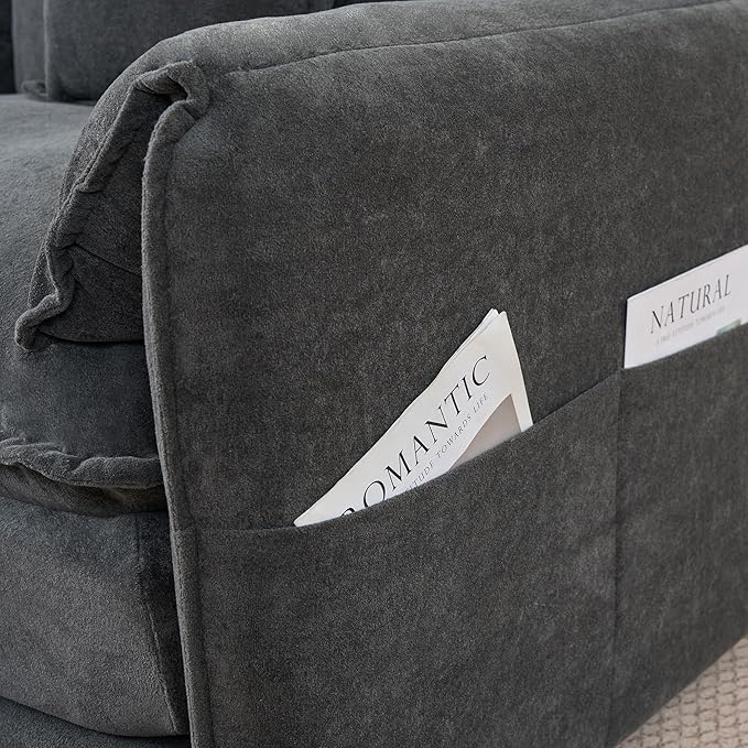 RENDGO Modular Sectional Sofa Sets,2 Pieces Chenille Sectional Loveseat Sofas,Deep Seat Comfort,4-Seater Comfy Couch for Living Rooms & Apartment, Guest Rooms,Grey