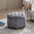 WUTUTUEE 24Inch Round Storage Ottoman with Tray, Modern Tufted Circle Coffee Table with Storage, Upholstered Ottoman with Removable Top for Living Room, Bedroom, Chenille Blue