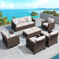 Swivel Glider Patio Furniture Set Outdoor Furniture Brown Wicker Rattan Patio Conversation Sets with Cushion Outside Sofa Set,7 Pieces 9 Seats,Beige
