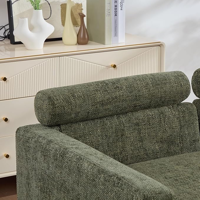 KEIKI 60" Chaise Lounge Chair Indoor, Modern Deep Seat Sofa Bed, Corduroy Couch with Cushions, Single Sleeper Chair for Living Room, Bedroom, Apartments, Green (Left Side)