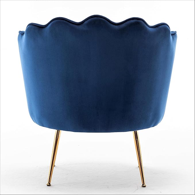Container Furniture Direct Velvet Barrel Accent Chair with Scalloped Silhouette and Gold Metal Legs, Decorative Piece Suitable for Traditional, Modern, and Contemporary Spaces, Navy Blue