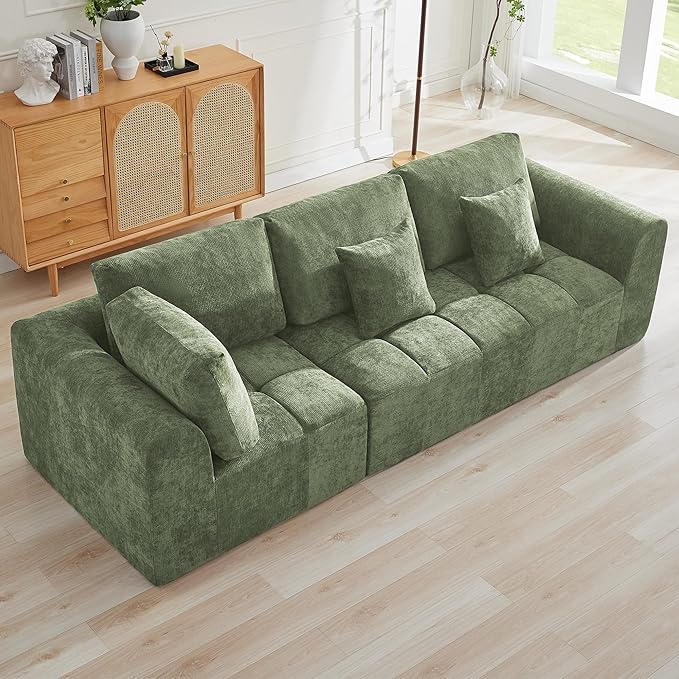 110''Modular Sectional Couches for Living Room, Cloud Boneless Compressed Sectional Sofa, Oversized 3 Seater Upholstered Memory Foam Sofa, No Assembly, Chenille Green
