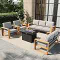 5 Pieces Aluminum Patio Furniture Set, Outdoor Conversation Sets with High Backrest Sofa and Fire Pit Table for Garden and Backyard