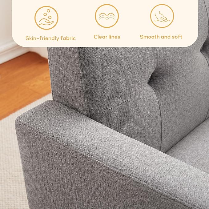 HUIMO Fabric Accent Chair, Mid Century Modern Chair Button Tufted Living Room Chairs Easy to Install, Upholstered Comfy Sofa Chair for Bedroom Study Office Reading Corner (Dark Grey)