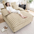 54.8" W Oversized Chaise Lounge Chair Indoor with 5-Position Adjustable Backrest, Plush Sleeper Sofa Bed with Pillows, Upholstered Cloud Couch Chair for Living Room, Study Room, Khaki