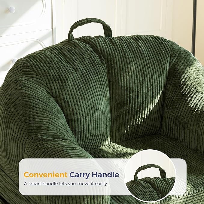MAXYOYO Folding Sofa Bed with Backrest, Boneless Fold Out Couch Bed with Handle, 2 in 1 Convertible Bean Bag Chair to Floor Sofa Lounger, Comfy Folding Couch for Bedroom & Living Room, Dark Green
