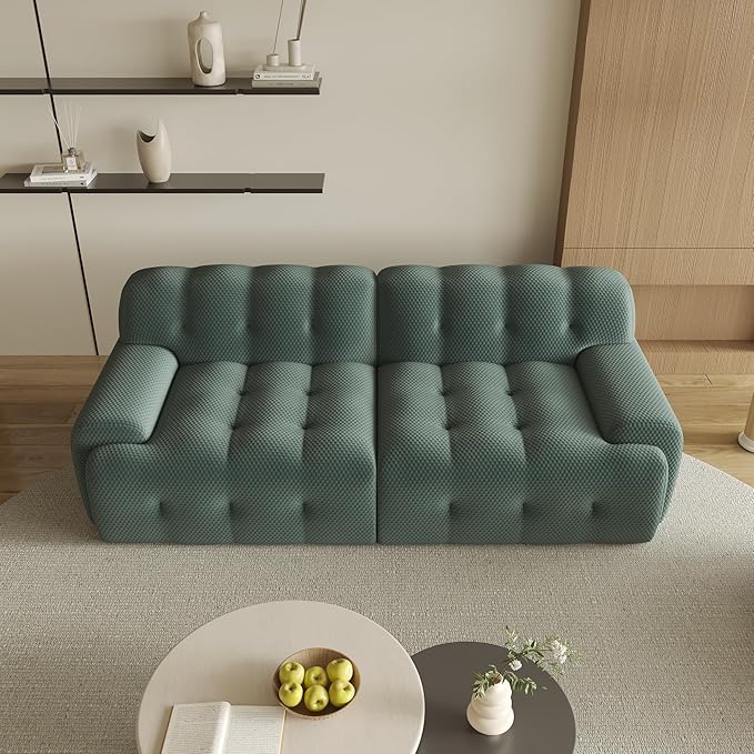 86.6inch Modular Sectional Couch,Oversized Loveseat Sofa, 3D Mesh Fabric Comfy Cloud Sofa Couches, Curved Couch for Living Room, Office, Apartment,No Assembly Required (Green, 86.6")