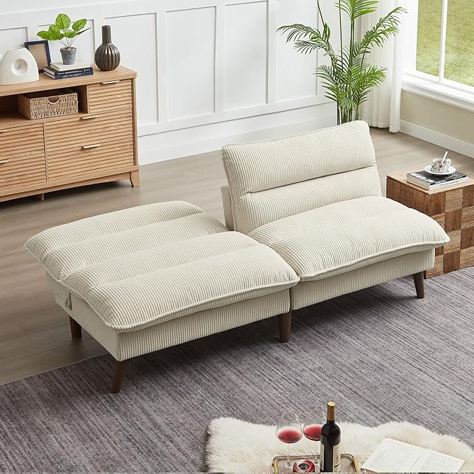 Convertible Futon Sofa Bed, 72" Futon Couch with Adjustable Back, Upholstered Sleeper Sofa Bed for Living Room, Apartment, Small Space, Beige