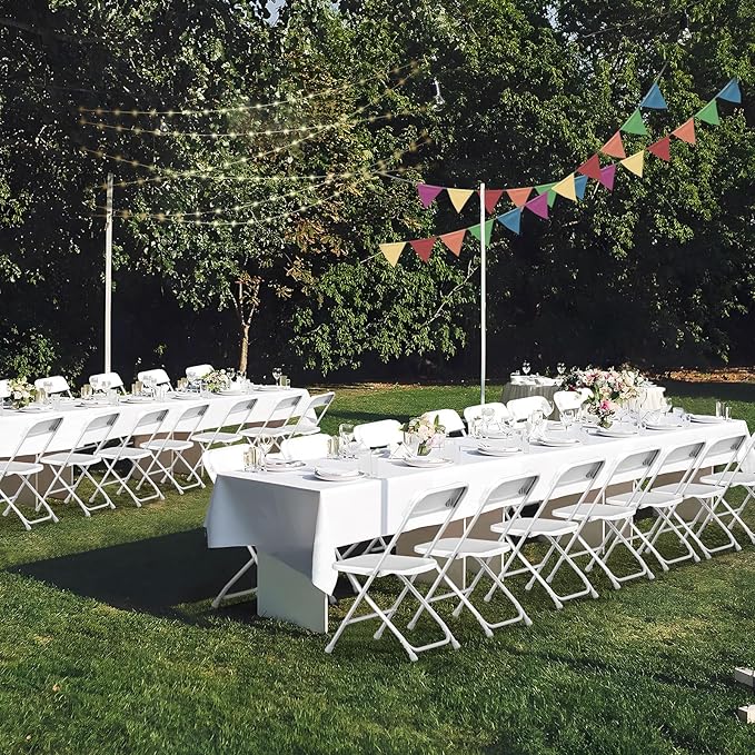 Folding Chair 10 Pack,White Folding Chairs for Indoor Outdoor,Portable Plastic Stackable Commercial Seat with Steel Frame 350lb.Capacity for Party Events Wedding Dining Picnic Office