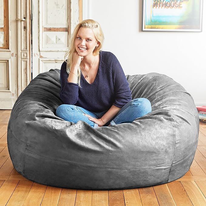 Lumaland Luxurious 4ft Large Bean Bag Chair with Microsuede Cover - Ultra Soft, Foam Filling, Washable Bean Bag Sofa for Kids, Teenagers, Adults, Pets - Sack Chair for Dorm, Kid's Room - Dark Grey