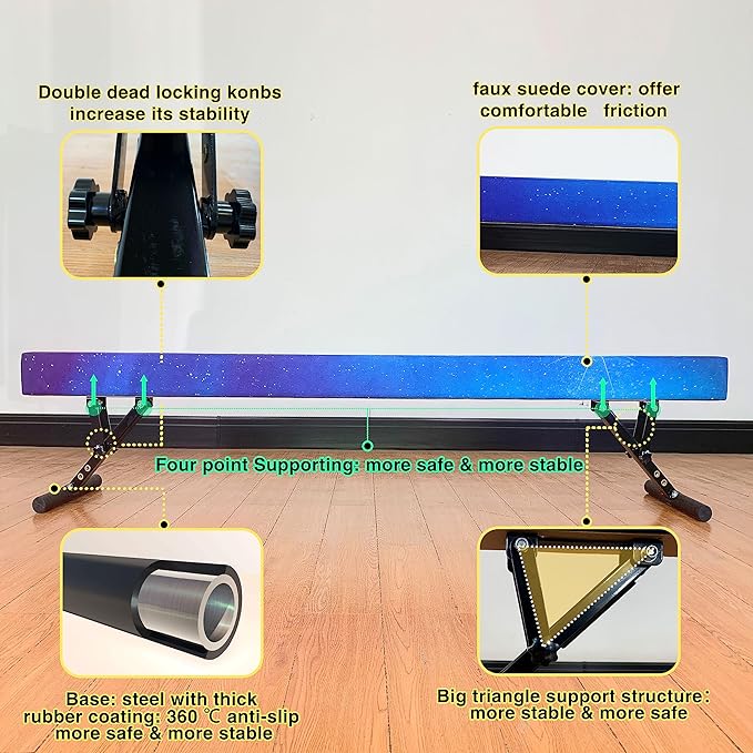 MARFULA Adjustable Balance Beam 8 ft Gymnastic Beam Adjustable Height for Kids and Teenage of All Gymnastic Levels, Gymnastic Training Beam Gymnastic Equipment for Athlete Home and Gym Club Use