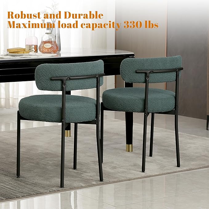 DYHOME Dining Chair One Chair for Kitchen Dining RoomUpholstered Boucle Dining Chair with Black Metal Legs,Curved Backrest Modern Dining Room Chair,Green