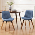 Art Leon Swivel Dining Chairs Set of 2, Mid Century Modern Kitchen Dining Room Chairs, Upholstered Fabric Armless Side Chair with Wood Legs for Living Room Bedroom, Blue