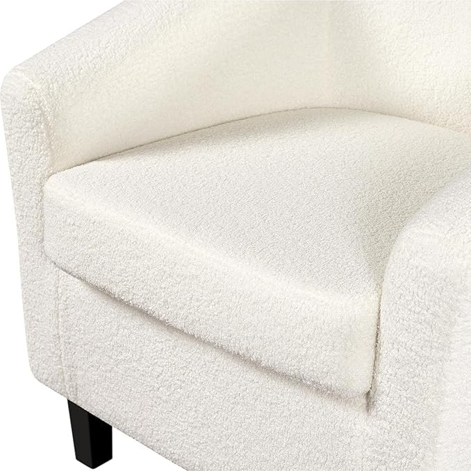 Yaheetech Accent Chair and Ottoman Set, Modern Fuzzy Sherpa Barrel Chair and Footrest, Comfy Boucle Armchair and Footstool for Living Room/Bedroom/Reading Room/Guestroom, Ivory