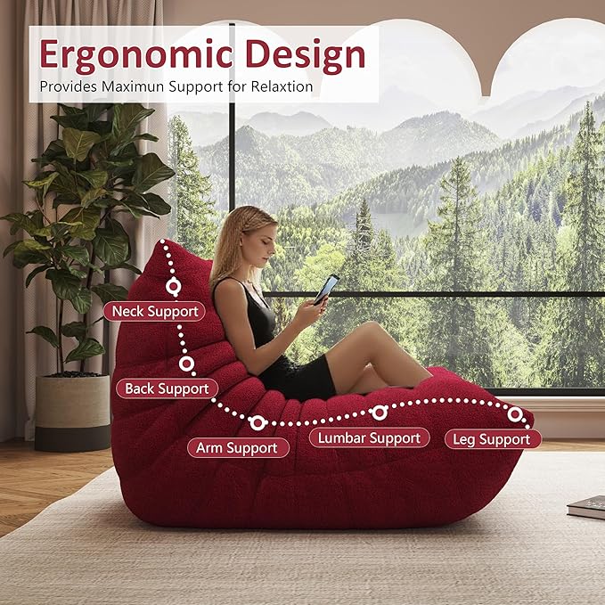 Bean Bag Chair, Oversized Bean Bag Chair for Living Room, Fireside Chair for Adults with Memory Foam Filled, Big Accent Sofa Lounge Floor Sofa for Gaming, Reading, Relax, No Assembly Required.