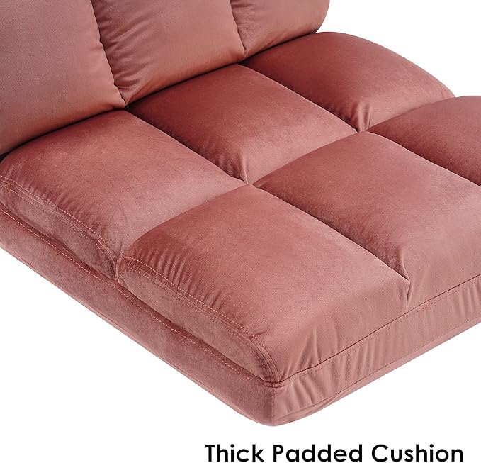 MCombo Velvet Accent Chair with Ottoman Set, Modern Armless Chair for Living Room, Bedroom, Small Space 0014 (Velvet, Pink)