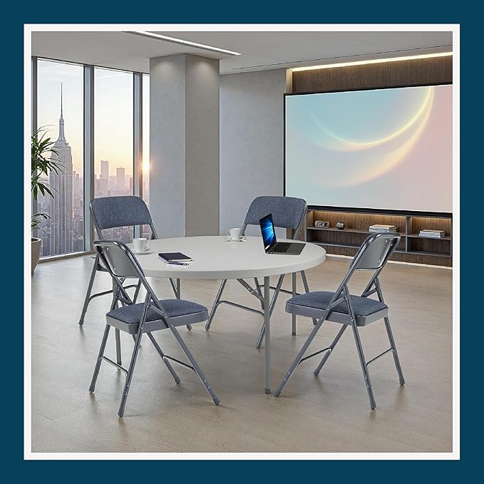 OEF Furnishings OEF2200 Series Heavy-Duty Premium Fabric Padded Upholstery Double-Hinged Folding Chairs (4-Pack, Midnight Blue)
