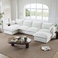 Lopzeho 146” Oversized Cloud Modular Sectional Sofa, Comfy Down Filled Cloud Couch with Removable Cover, 4 Seater Modular Couch with 2 Ottomans, U Shaped Sectional Couches for Living Room, Cream White