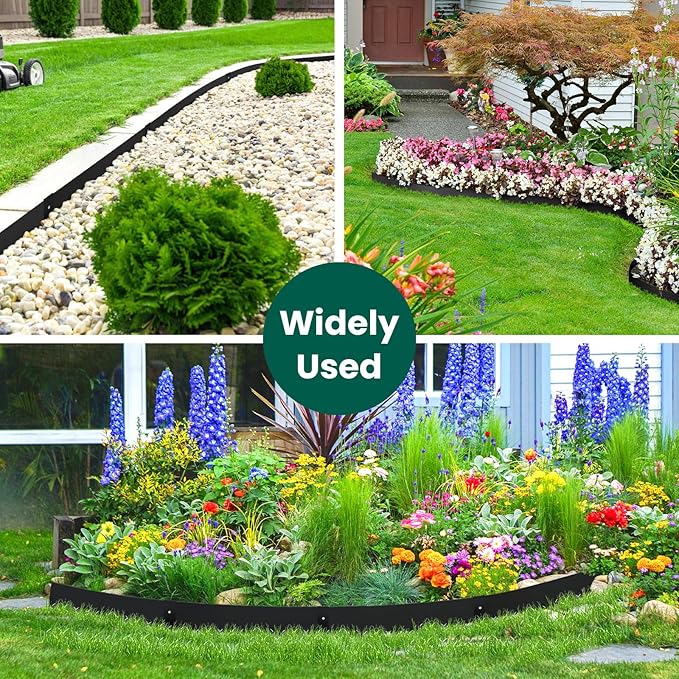 Metal Landscape Edging Galvanized Steel Edging Metal Garden Edging Border 40 Inch Strips 8 Inch Depth Black Steel Landscaping Edge 6-Pack for Lawn Yard Pathway 20 Ft Total (with 6 Clips)