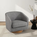 Swivel Barrel Chair, Modern Round PU Leather Accent Armchair for Living Room, Bedroom, Oversized Comfy Club Reading Chairs for Adults (Fabric Grey, Set of 1)