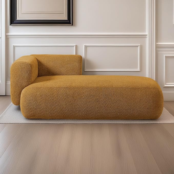 ZEKOKO Boucle Chaise Lounge Chair Indoor Comfy Fluffy Lounge Sofa Upholstered Chaise Lounge Modern Lounge Chair Indoor for Living Room Bedroom Office(Right Hand, Orange)